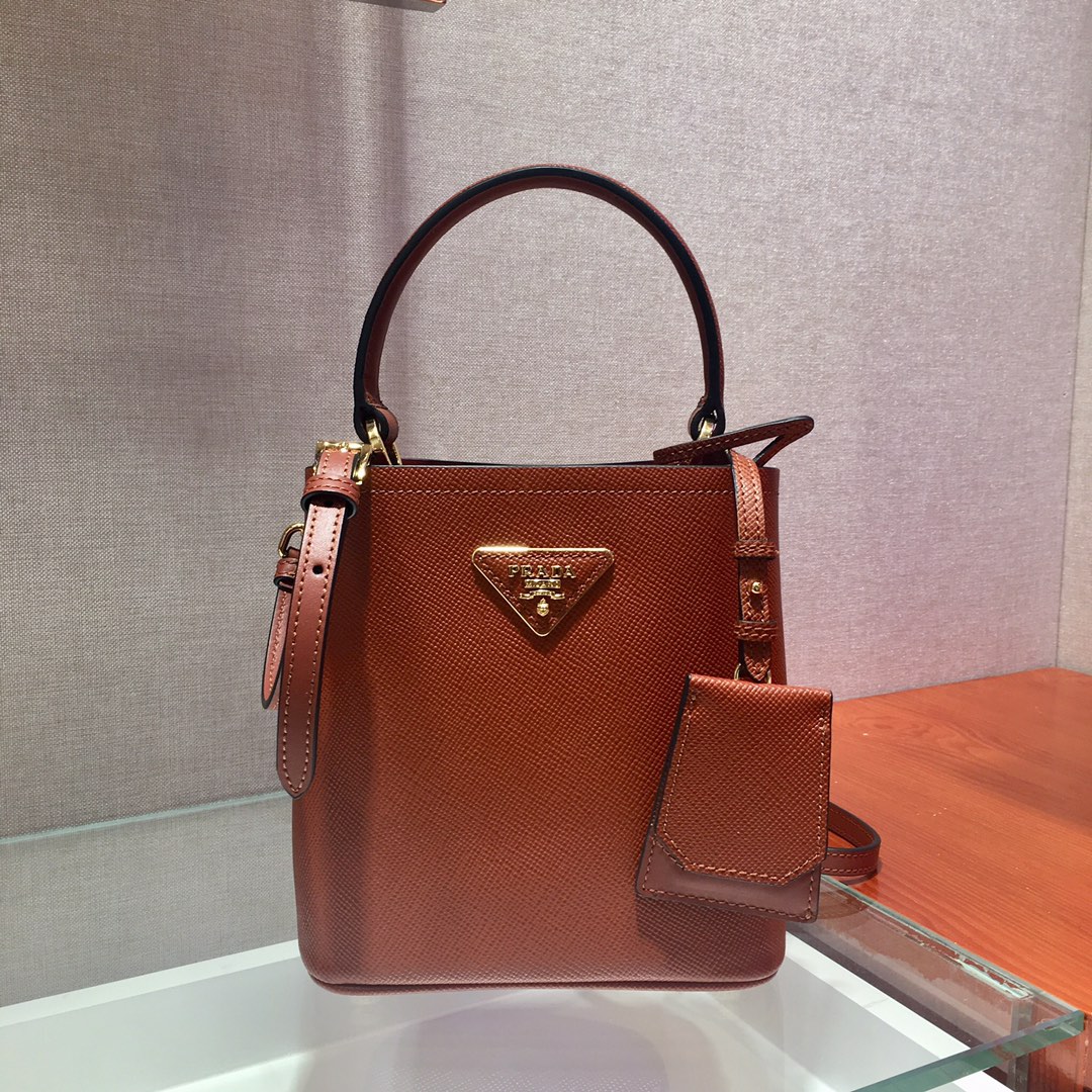 Prada Small Saffiano Leather Panier Bag Caramel 1BA217